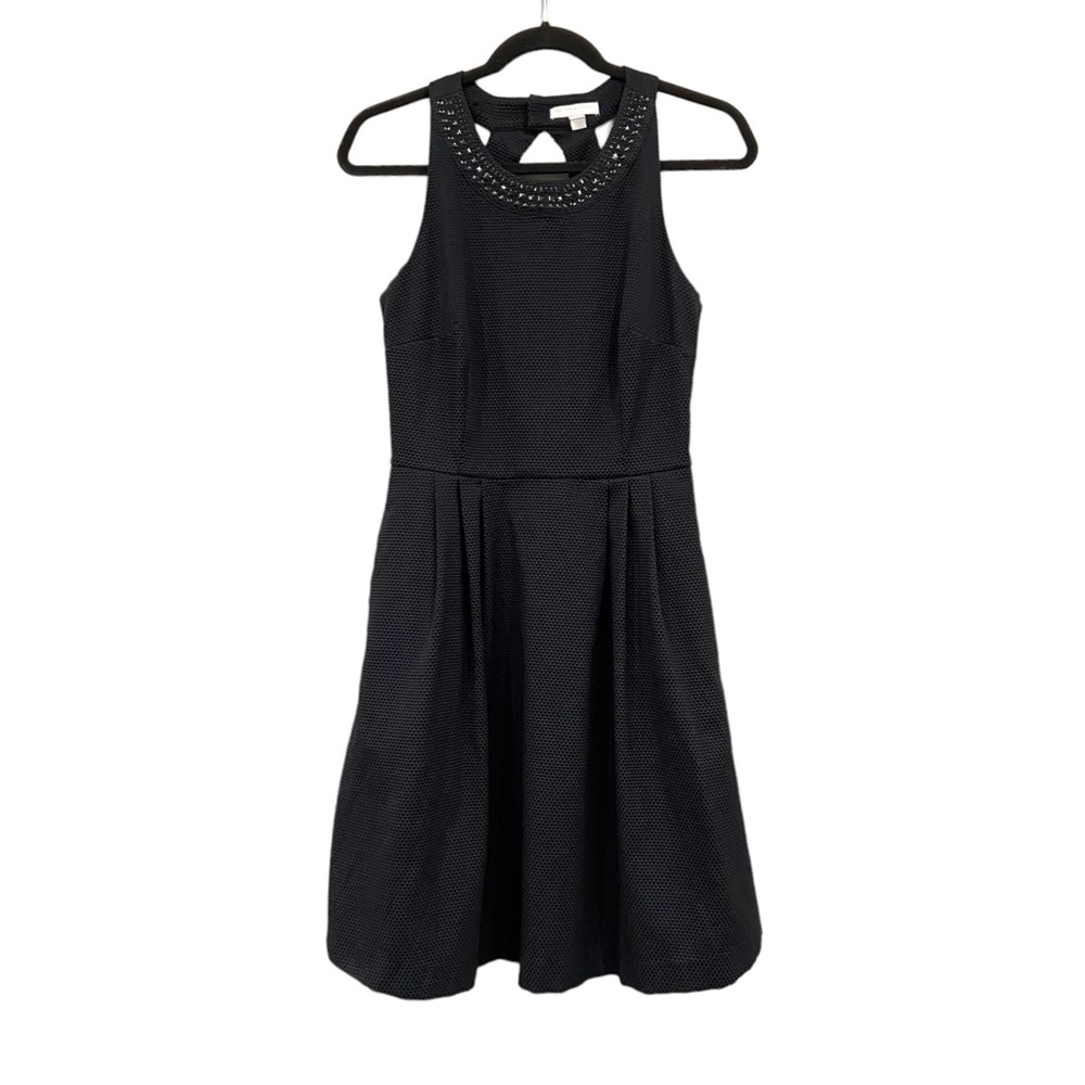 NY&CO Stretch Sleeveless Textured Pleated Black Dress With Pockets